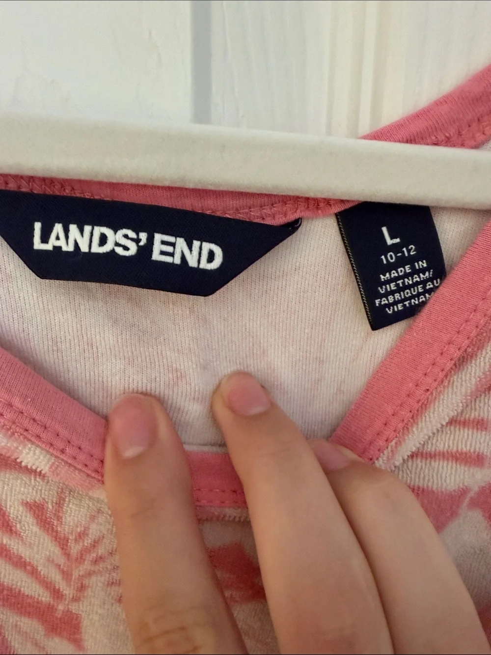 Lands' End Pink and Cream Tropical V-Neck Tee Beach Cover Up
